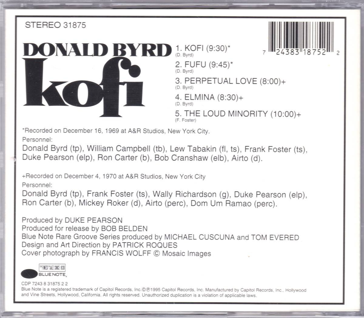 ☆DONALD BYRD(ドナルド・バード)/Kofi◆70年録音のDuke Pearson(デューク・ピアソン)全面参加の超大名盤！◇世界初CD化＆激レア・廃盤★_画像2