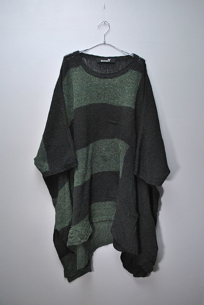 GROUND Y Border poplar knit Jumbo drape knit グラウンドワイ/ニット/セーター/ボーダー/ブラック_画像1