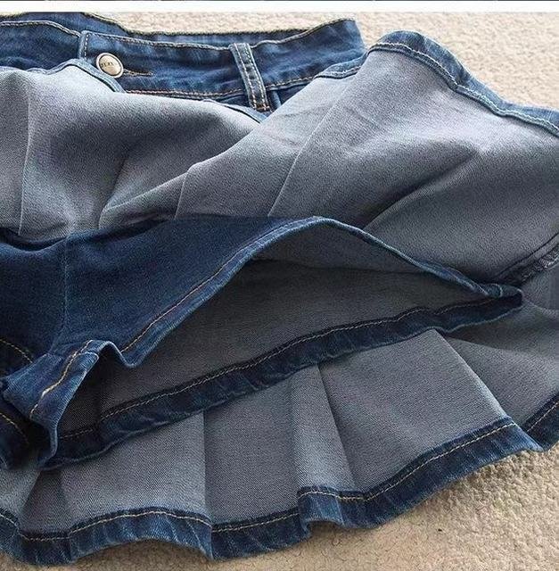  женский большой размер микро Mini внутренний брюки имеется юбка в складку джинсы Denim мини-юбка супер мини-юбка симпатичный XL