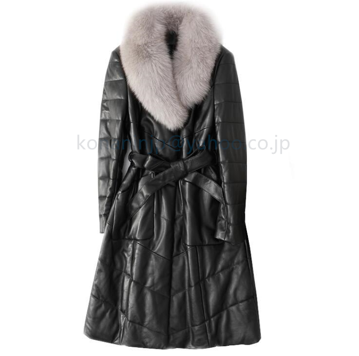 品質保証★ 大きいサイズの皮シープスキンダウンパッド入りジャケット、ファーカラー付きレディースロングコート