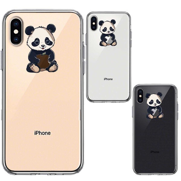 iPhoneX ケース　ｉPhoneXS ケース クリア パンダ りんご なでなで スマホケース 側面ソフト 背面ハード ハイブリッド_画像2