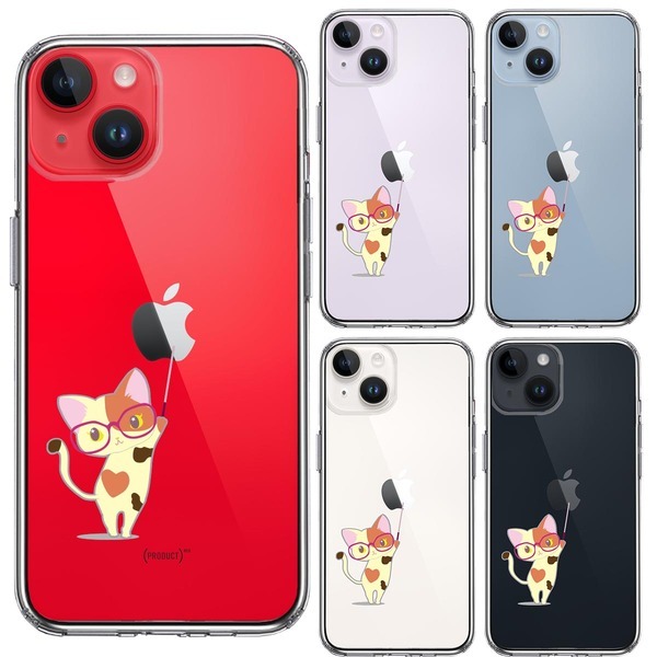 iPhone14Plus ケース クリア ジャケット 三毛猫 メガネ スマホケース 側面ソフト 背面ハード ハイブリッド_画像2