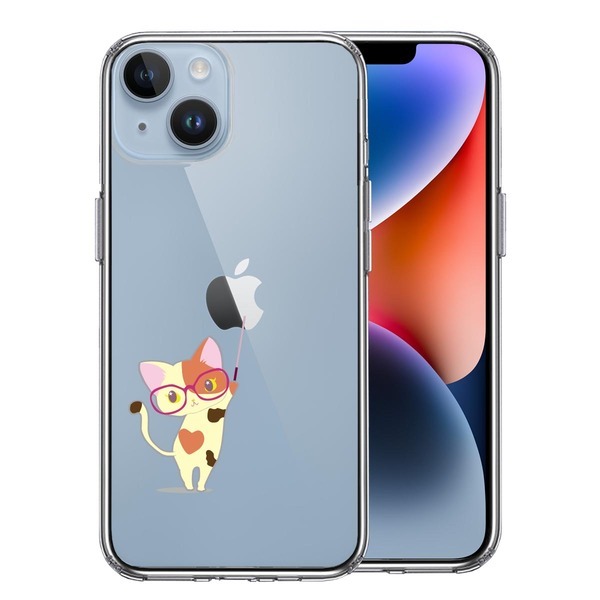iPhone14Plus ケース クリア ジャケット 三毛猫 メガネ スマホケース 側面ソフト 背面ハード ハイブリッド_画像1