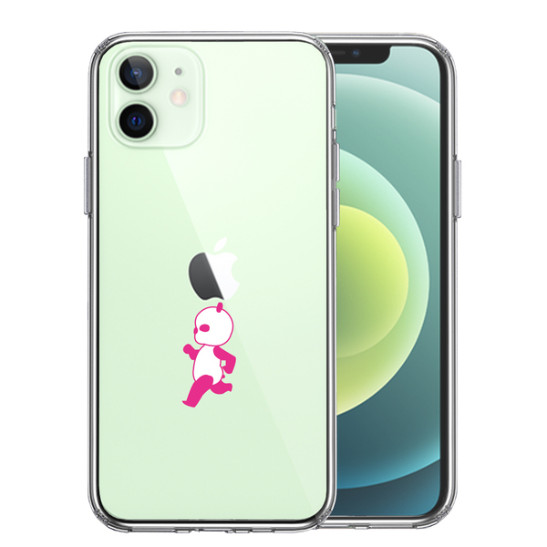 iPhone12mini ケース クリア ピンク Panda パンダ 小走り スマホケース 側面ソフト 背面ハード ハイブリッド_画像1