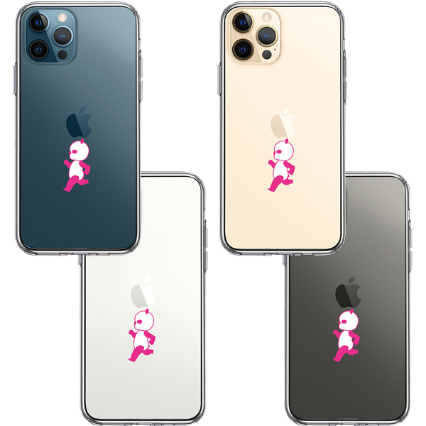 iPhone12Pro ケース クリア ピンク Panda パンダ 小走り スマホケース 側面ソフト 背面ハード ハイブリッド_画像2