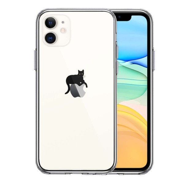 iPhone11 ケース クリア 猫 りんごペチペチ スマホケース 側面ソフト 背面ハード ハイブリッド_画像1