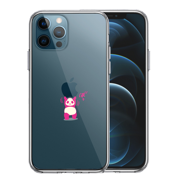 iPhone12Pro ケース クリア パンダ 重量挙げ 努力感 ピンク スマホケース 側面ソフト 背面ハード ハイブリッド_画像1
