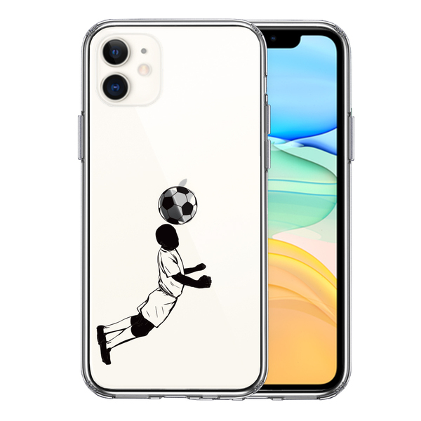 iPhone11 ケース クリア サッカー ヘディング 男子 ブラック スマホケース 側面ソフト 背面ハード ハイブリッド_画像1