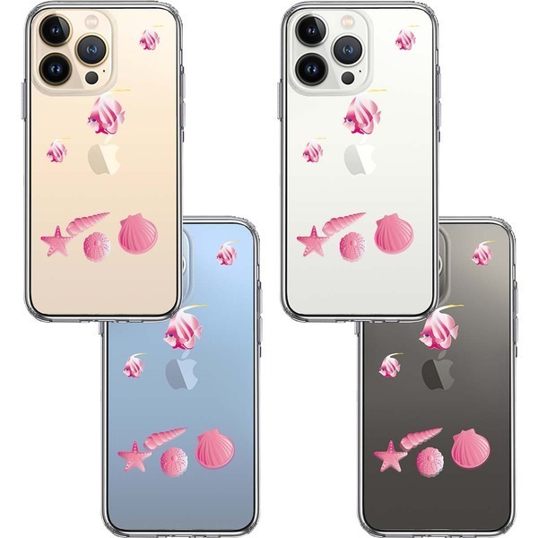 iPhone13Pro ケース クリア 夏 熱帯魚 と 貝 ピンク スマホケース 側面ソフト 背面ハード ハイブリッド_画像2