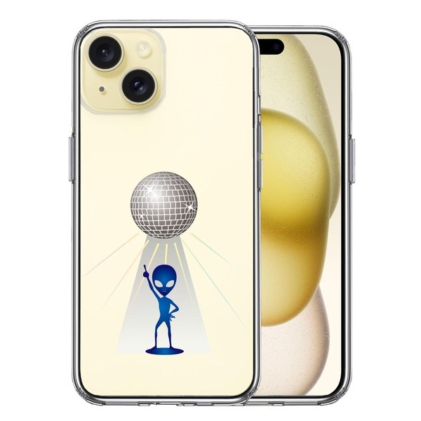 iPhone15Plus ケース クリア 宇宙人 ダンシング ミラーボール スマホケース 側面ソフト 背面ハード ハイブリッド_画像1