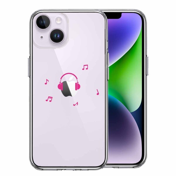 iPhone14Plus ケース クリア ヘッドフォン ヘッドホン ピンク スマホケース 側面ソフト 背面ハード ハイブリッド_画像1
