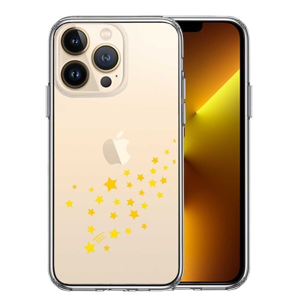 iPhone13Pro ケース クリア 流れ星 イエロー スマホケース 側面ソフト 背面ハード ハイブリッド_画像1