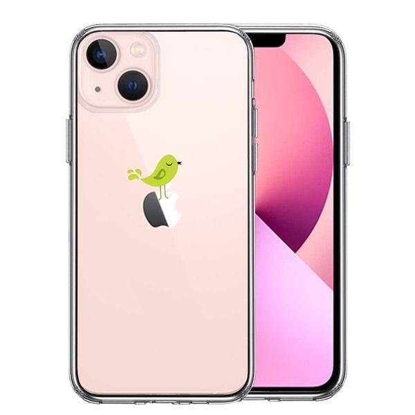 iPhone13 ケース クリア 鳥 グリーン スマホケース 側面ソフト 背面ハード ハイブリッド_画像1