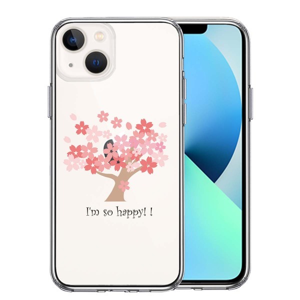 iPhone13mini ケース クリア HAPPY TREE 幸せの木 桜 スマホケース 側面ソフト 背面ハード ハイブリッド_画像1