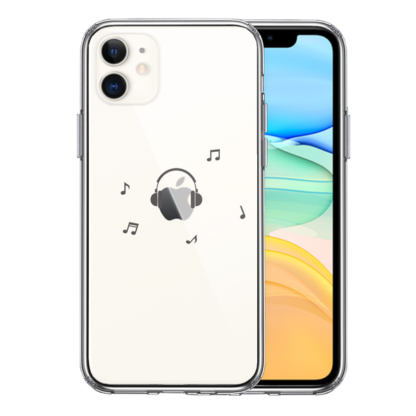 iPhone11 ケース クリア 音楽 music ヘッドフォン グレー スマホケース 側面ソフト 背面ハード ハイブリッド_画像1