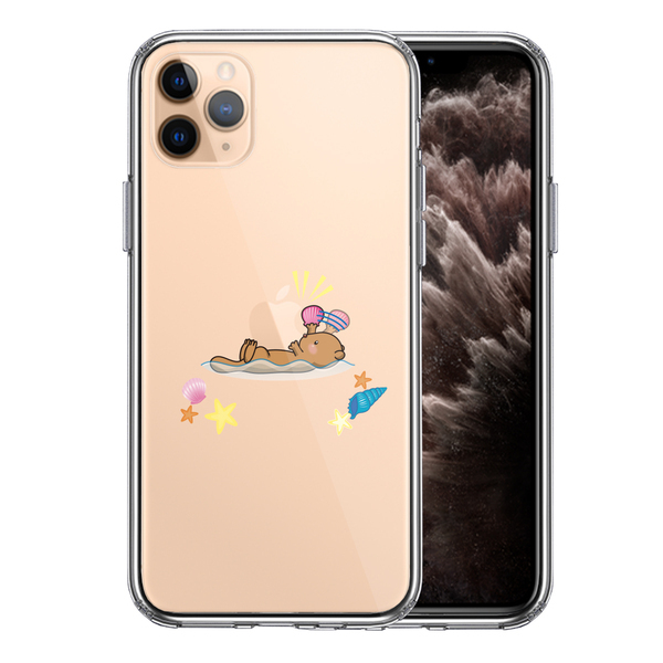 iPhone11pro ケース クリア ラッコ アップル 食事 スマホケース 側面ソフト 背面ハード ハイブリッド_画像1