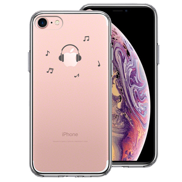 iPhone7 ケース クリア 音楽 music ヘッドフォン ヘッドホン グレー スマホケース 側面ソフト 背面ハード ハイブリッド_画像1