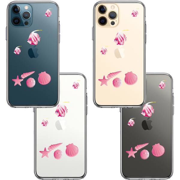 iPhone12Pro ケース クリア 夏 熱帯魚 と 貝 ピンク スマホケース 側面ソフト 背面ハード ハイブリッド_画像2