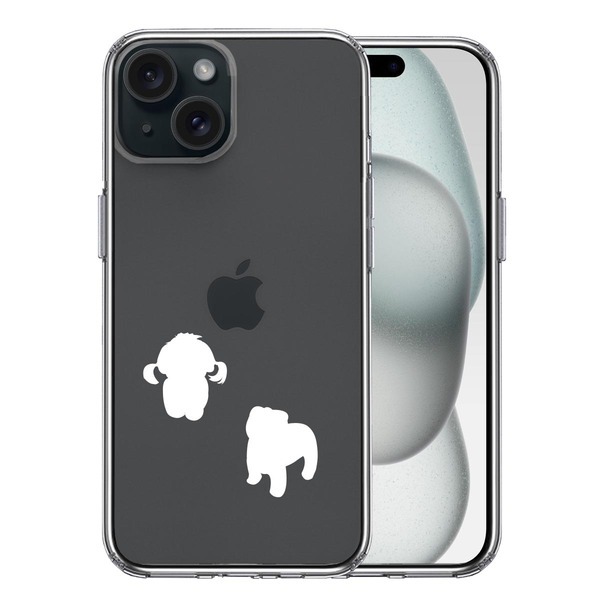 iPhone15Plus ケース クリア 子犬シルエット パピー ホワイト スマホケース 側面ソフト 背面ハード ハイブリッド_画像1
