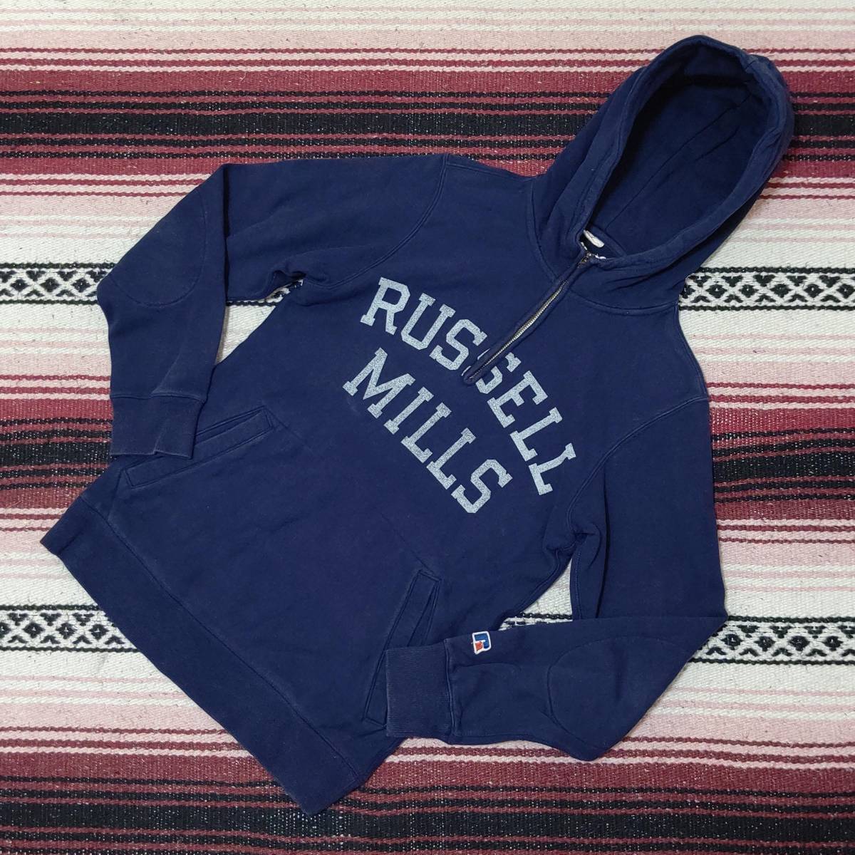  rare model [RUSSELL×ABAHOUSE] russell × Abahouse special order sweat Parker double name collaboration college print navy navy blue M/321j