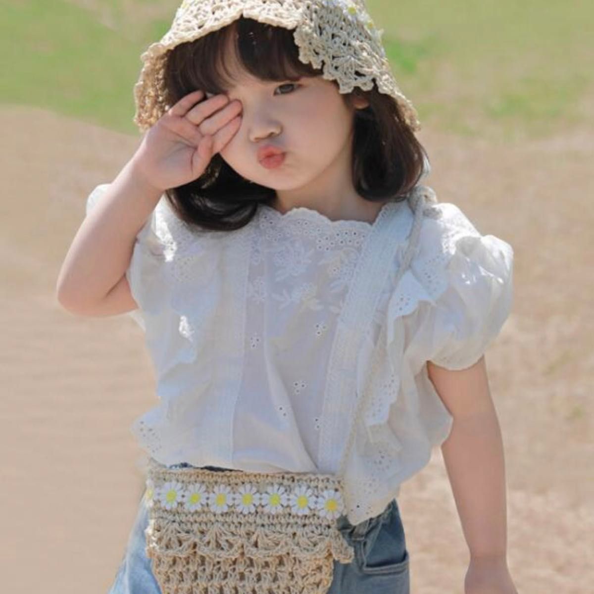 麦わら帽子 キッズ 女の子 ハット 春 ポシェット バッグ かご 大人気 韓国子供服 帽子
