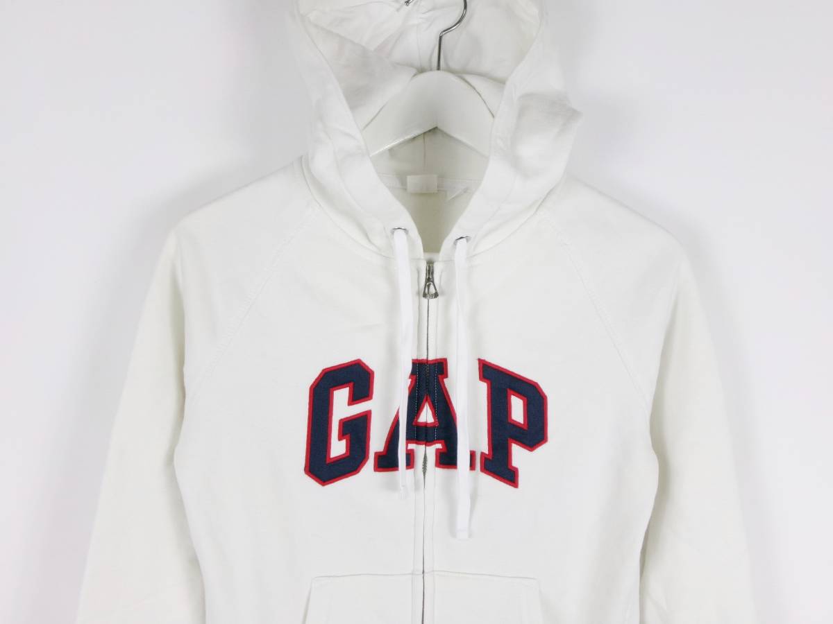 ギャップ GAP パーカー ジップアップ ロゴ フーディー 裏起毛 長袖 XXS ホワイト メンズ 中古 /FV_画像2