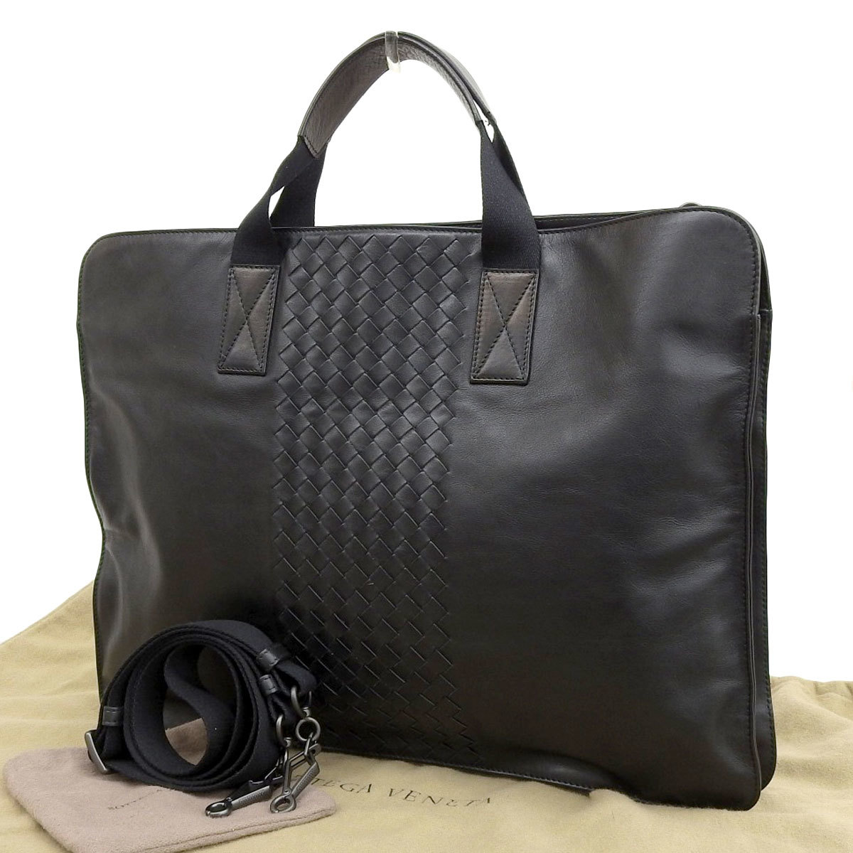 ボッテガヴェネタ BOTTEGA VENETA ビジネスバッグ 2WAY ショルダーバッグ レザー ブラック メンズ 4080_画像2