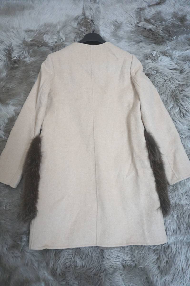 ミンク毛皮のポケットファーが付いている ダブルフェイス カシミア100％素材で創られた ハイブリット ノーカラーコートです。”11368_画像10