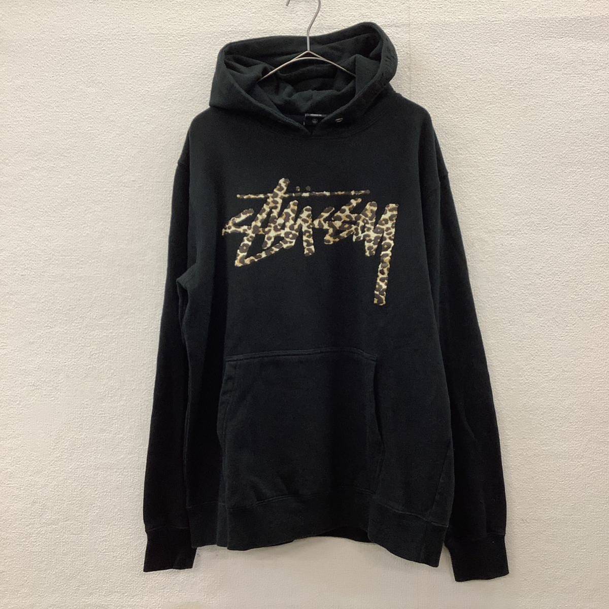 STUSSY ステューシー スウェット プルオーバー レオパード ロゴ ブラック size L 77954_画像2