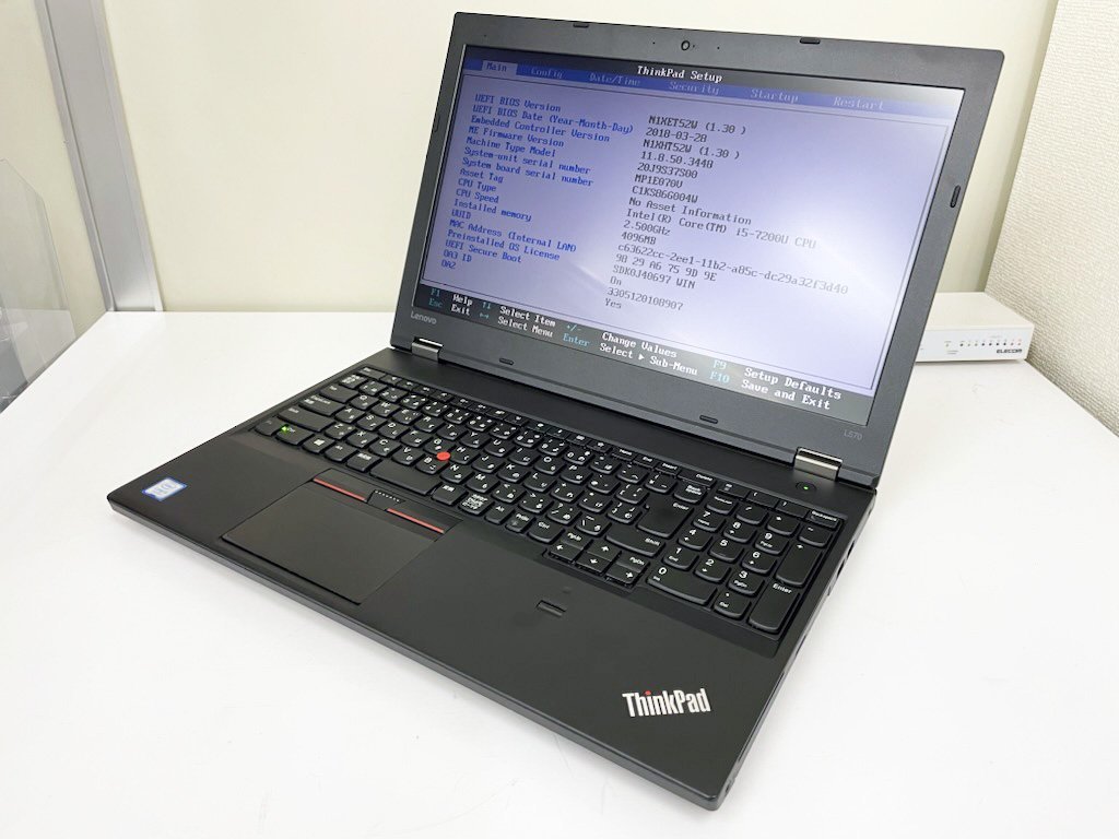 【UEFI起動確認済み／中古】ThinkPad L570 【20J9-S37S00】 (Core i5-7200U, RAM4GB, HDD無し[OS無し]) ★本体＋ACアダプタ_画像1