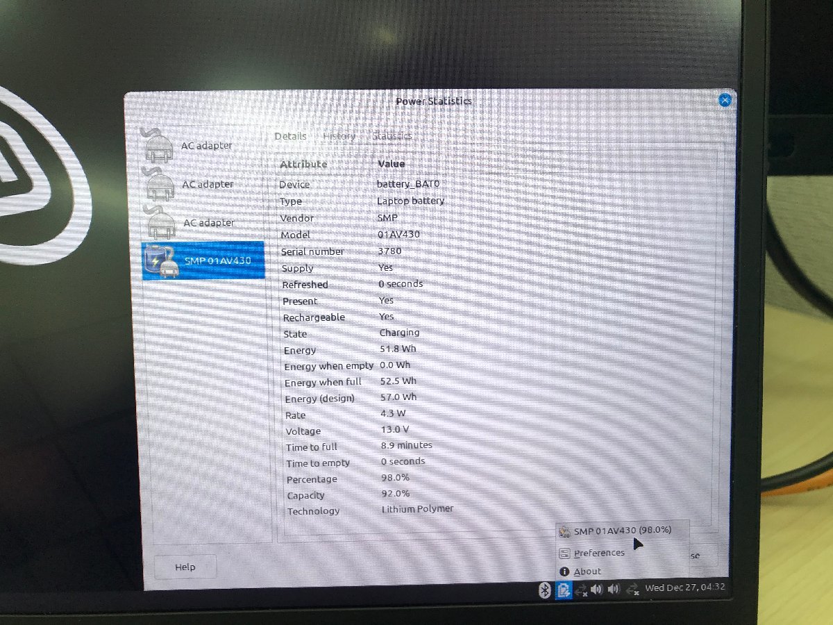 【UEFI起動確認済み／中古】ThinkPad X1 Carbon [TYPE 20KG-S20H00] (Core i5-8250U, RAM8GB, SSD無し) 本体＋ACアダプタ_画像6