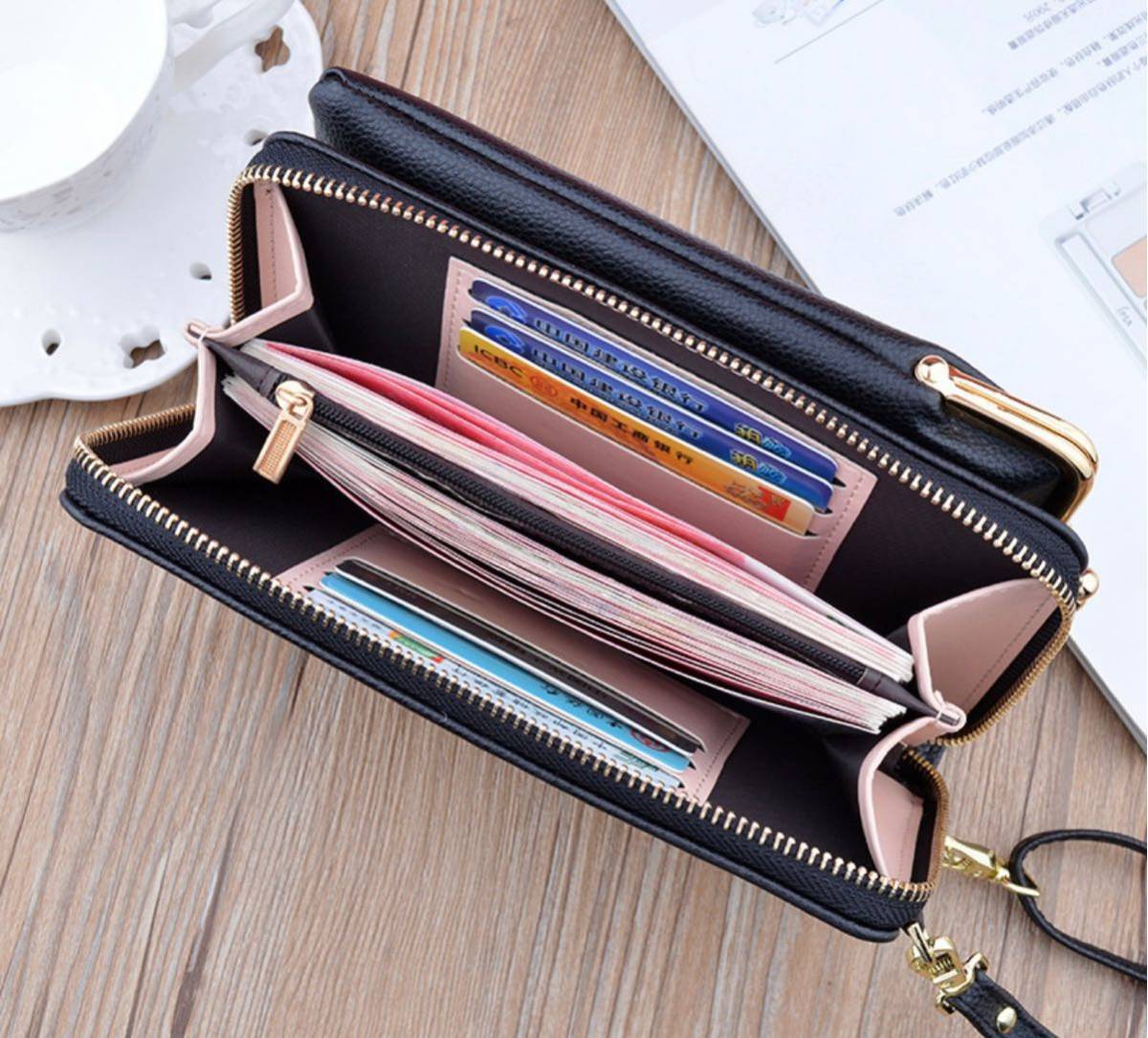  new goods unused smartphone storage . purse pochette shoulder bag black pouch gama. vertical 