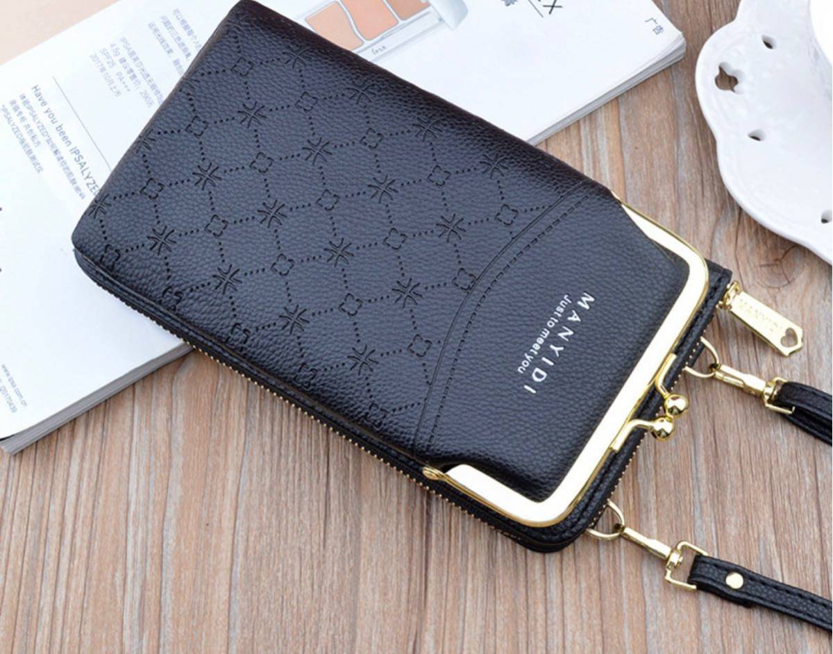  new goods unused smartphone storage . purse pochette shoulder bag black pouch gama. vertical 