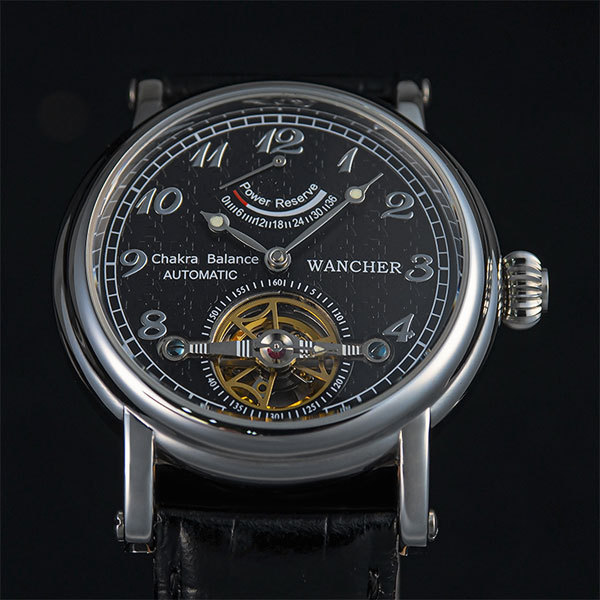 ◆●WANCHER「チャクラ」CHAKRA 腕時計『円』を基調としたウォッチ 機械式自動巻き時計 パワーリザーブ搭載 黒 ブラック 新品 単品/WW15S_画像7