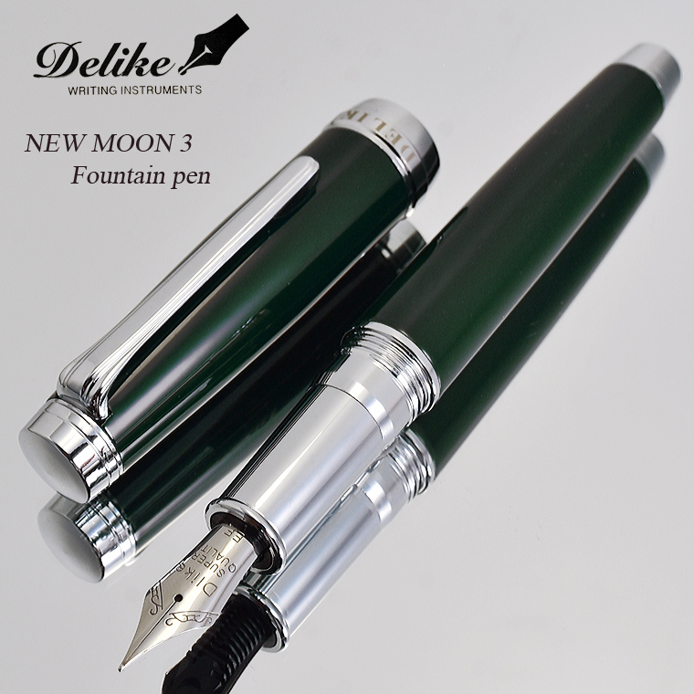 ◆●【DELIKE/ディライク】ニュームーン/NEW MOON 3 万年筆 ダークグリーン 黒緑 艶やかなラッカー EF(極細) 両用式 新品未使用/DL8DGR-EF_画像3