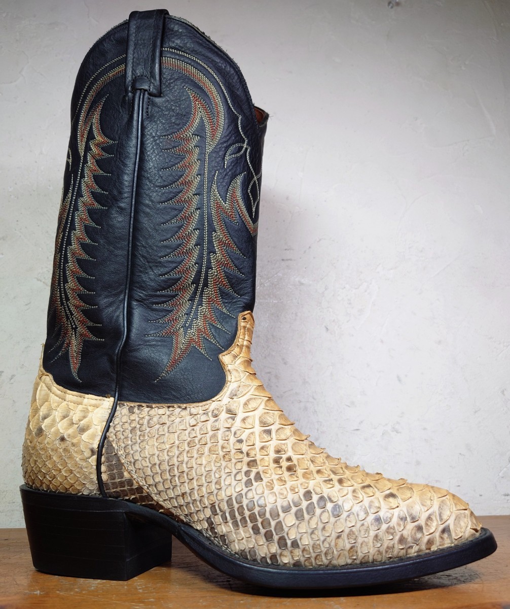 [ ultimate beautiful goods / python leather ]USA made TonyLama/ Tony Lama kau Boy western boots 71/2EE 25.5-26cm corresponding tea /ru Casey rios of mercedes