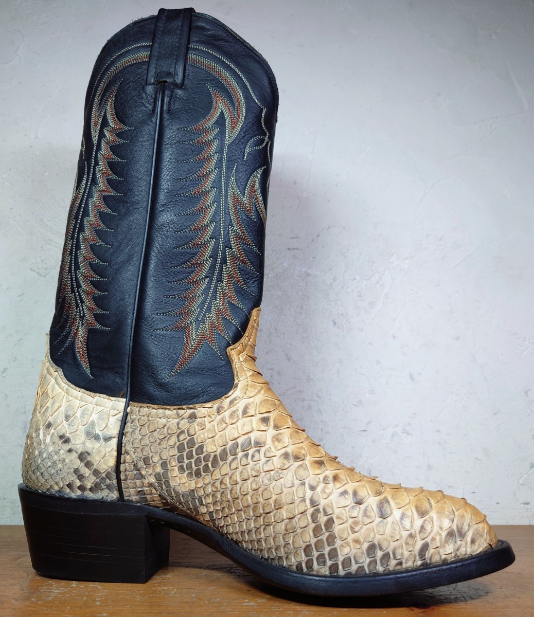 [ ultimate beautiful goods / python leather ]USA made TonyLama/ Tony Lama kau Boy western boots 71/2EE 25.5-26cm corresponding tea /ru Casey rios of mercedes