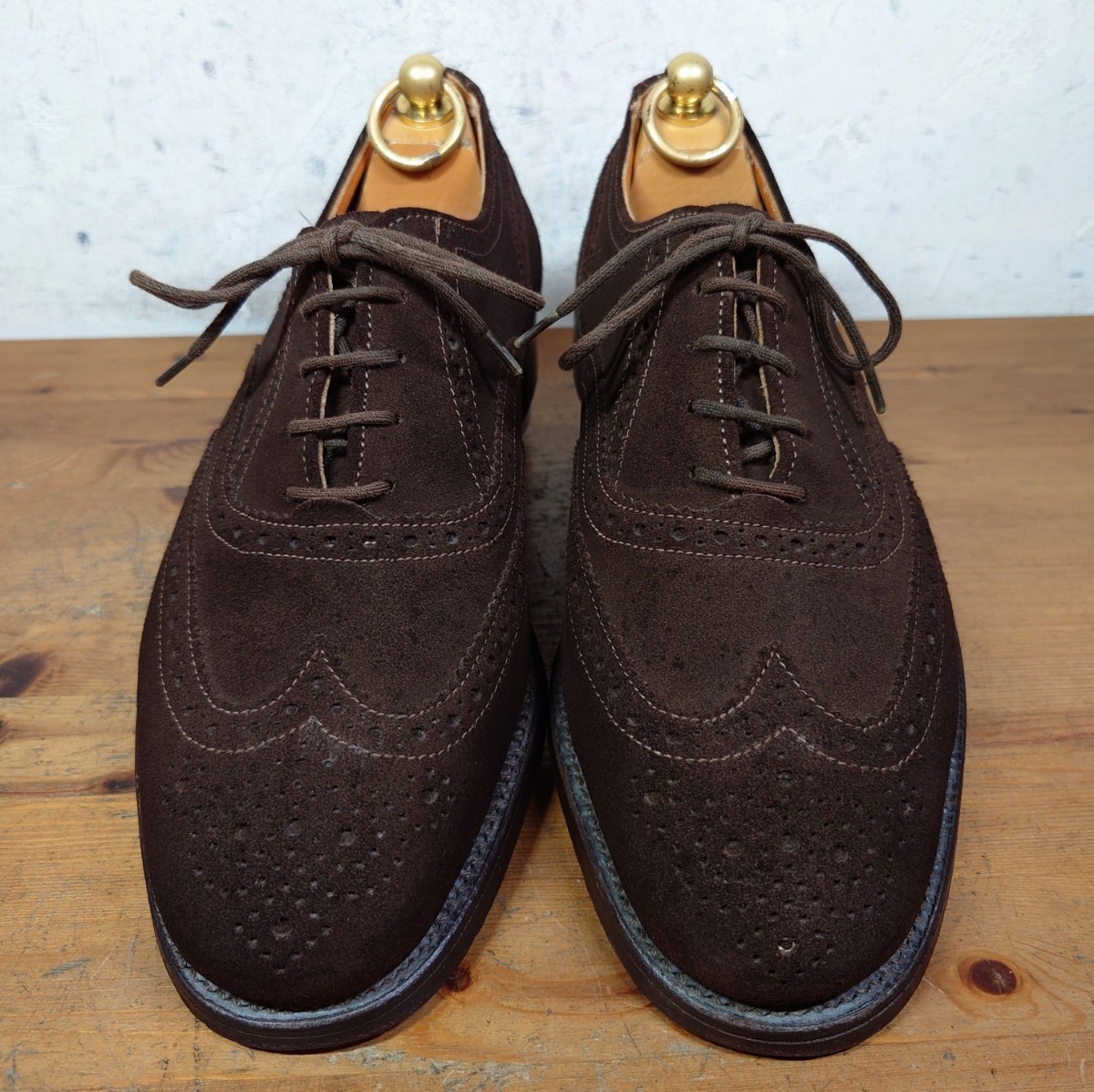 [ beautiful goods /VINTAGE] Britain made Tricker\'s/ Tricker's full blow g wing chip UK6 Fit.5 24.5cm corresponding Brown suede /church\'s cheaney