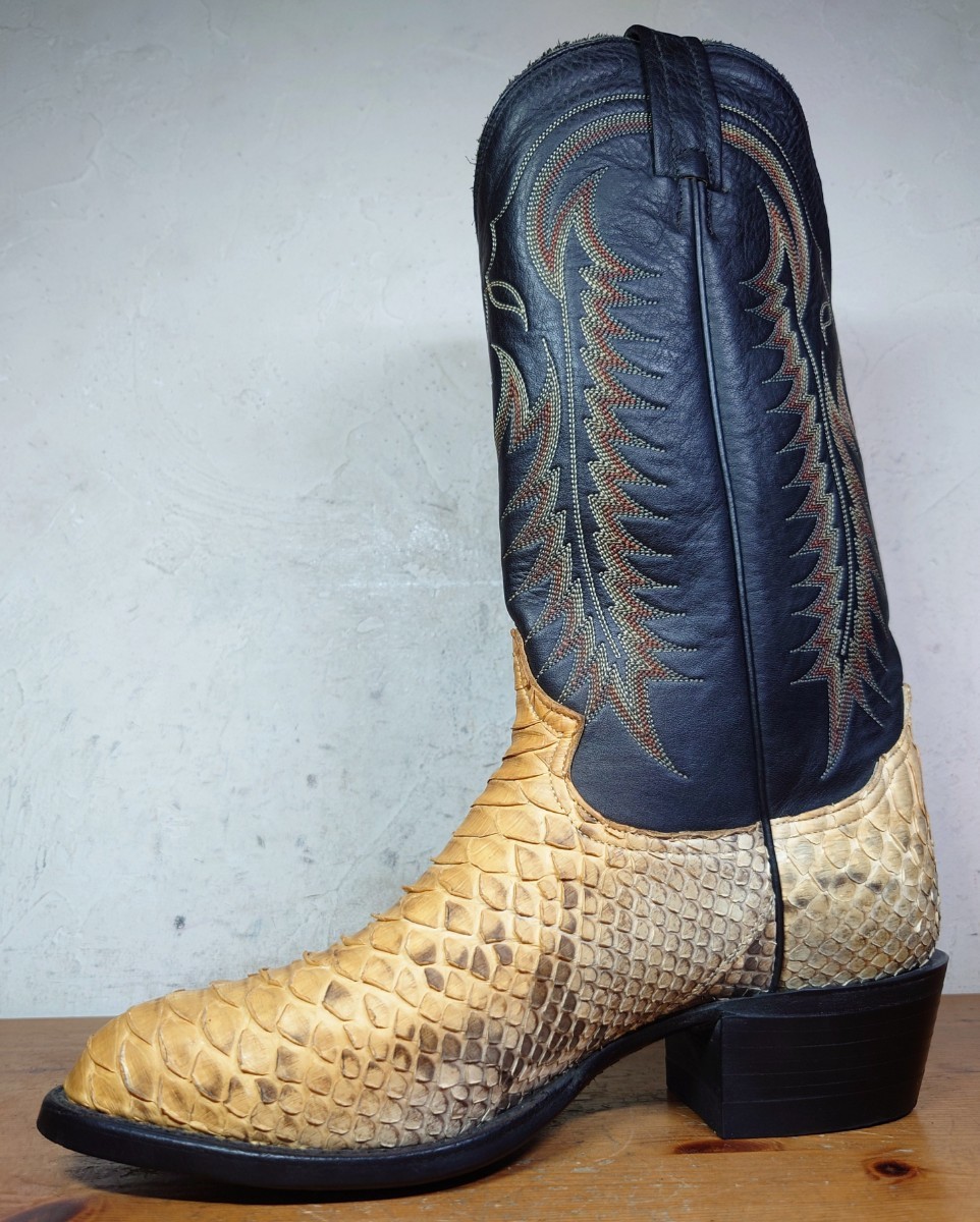 [ ultimate beautiful goods / python leather ]USA made TonyLama/ Tony Lama kau Boy western boots 71/2EE 25.5-26cm corresponding tea /ru Casey rios of mercedes