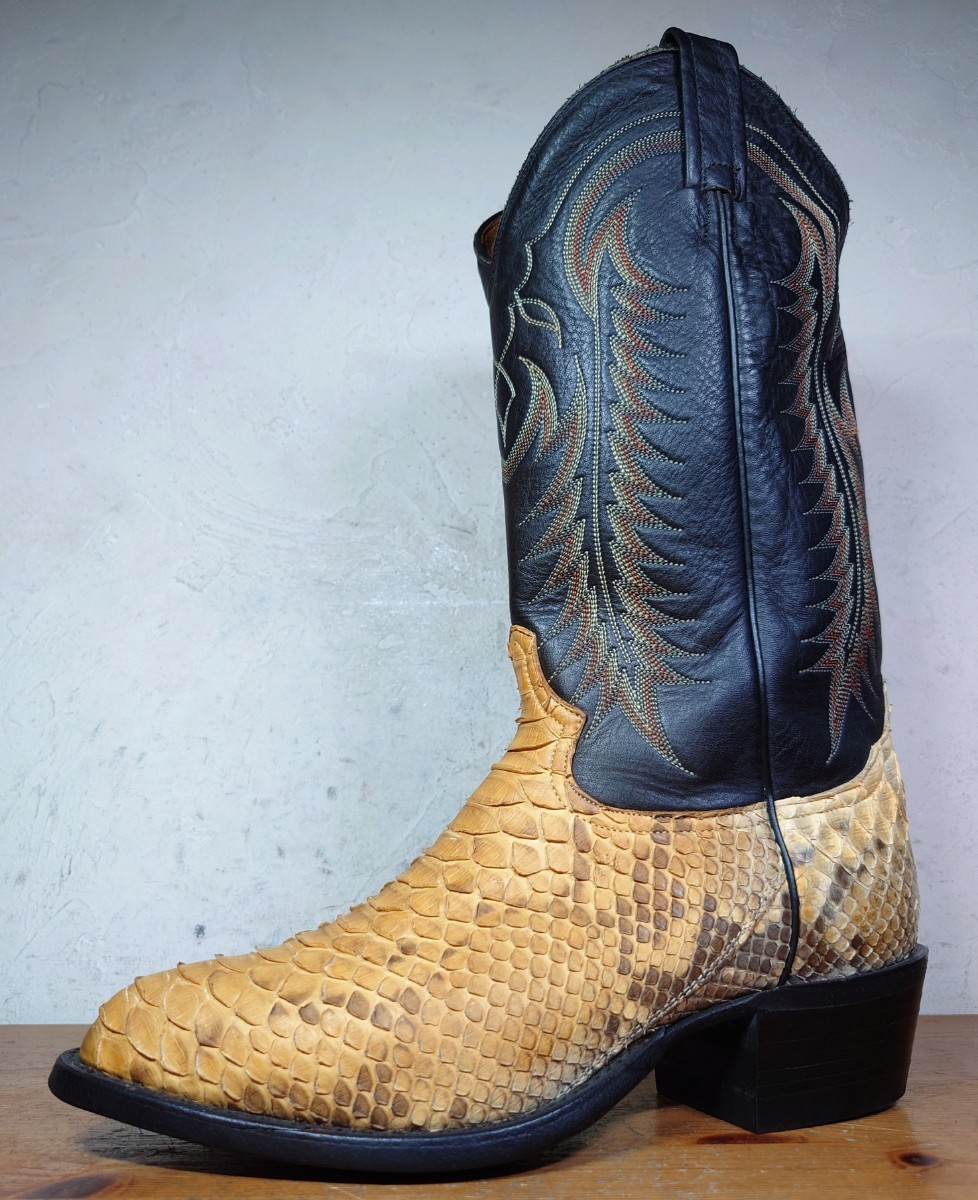 [ ultimate beautiful goods / python leather ]USA made TonyLama/ Tony Lama kau Boy western boots 71/2EE 25.5-26cm corresponding tea /ru Casey rios of mercedes