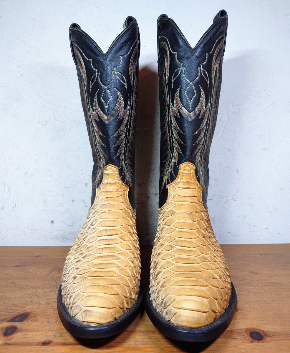 [ ultimate beautiful goods / python leather ]USA made TonyLama/ Tony Lama kau Boy western boots 71/2EE 25.5-26cm corresponding tea /ru Casey rios of mercedes