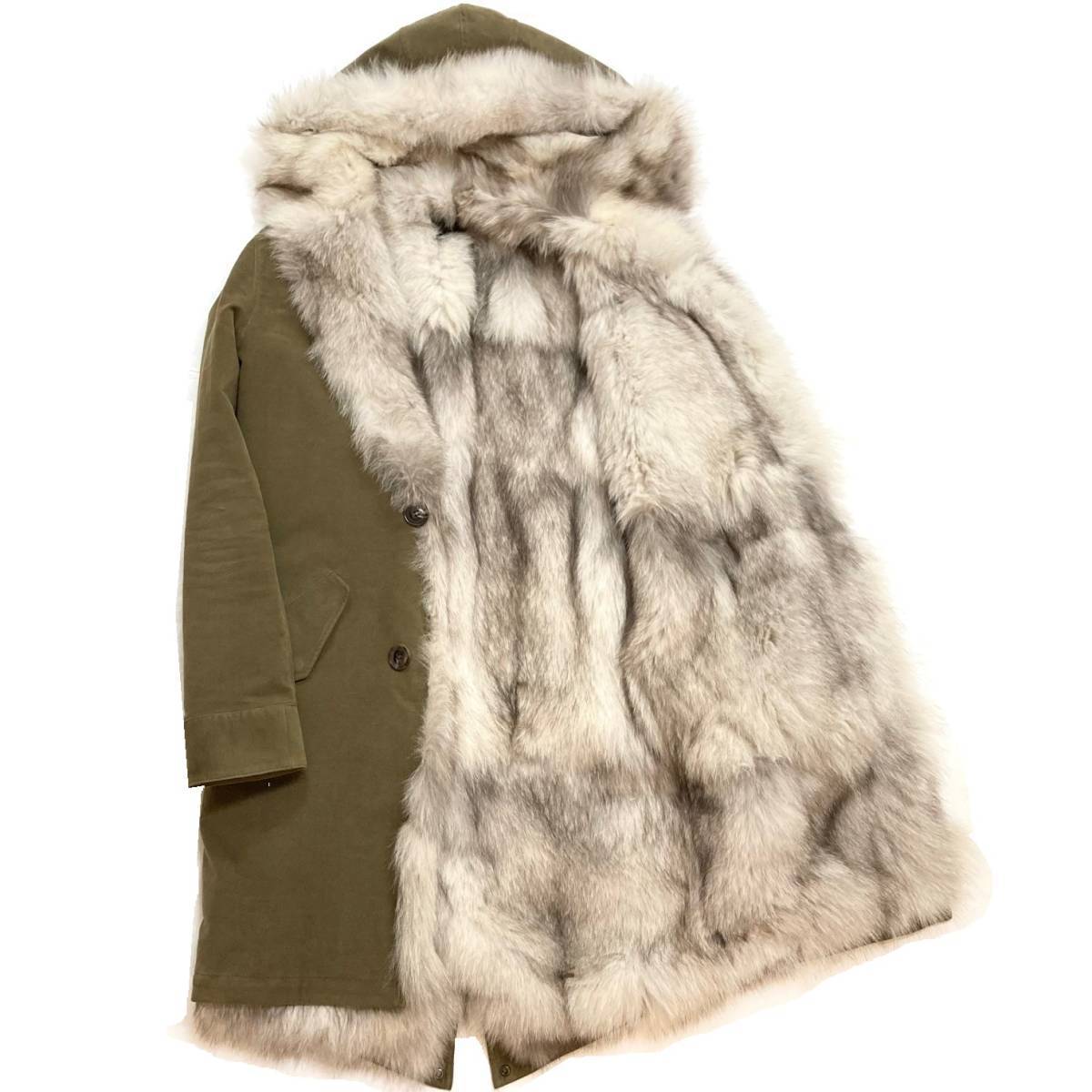 LEON掲載 定価28万 junhashimoto FOX FUR STRETCH MODS COAT 3 未使用タグ付 カーキ ジュンハシモト フォックスファーモッズコート wjk akm_画像6