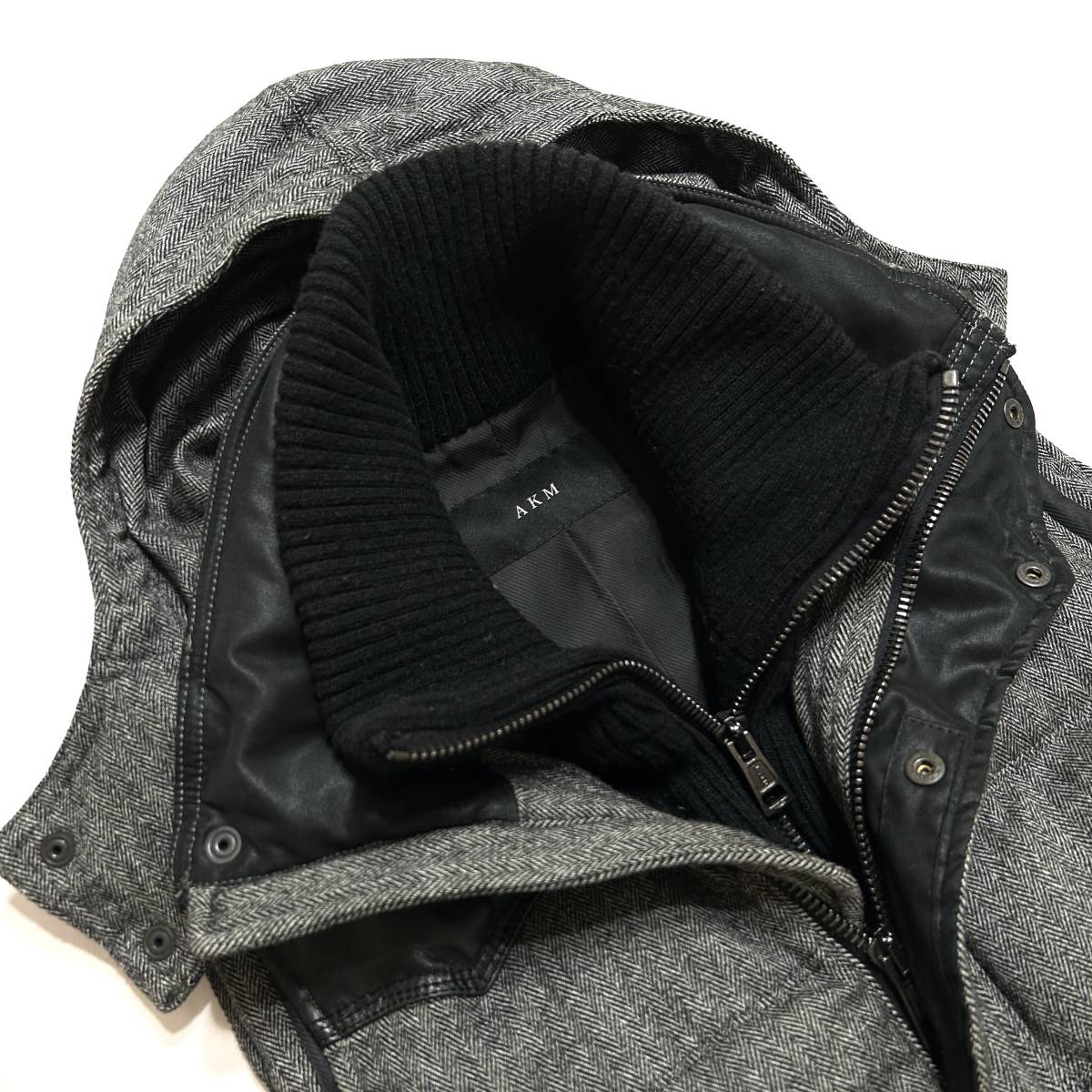 定価10万 AKM CASHMERE TWEED×LAMB HOODED DOWN VEST Mサイズ カシミアツイードフードダウンベスト ジュンハシモト_画像5