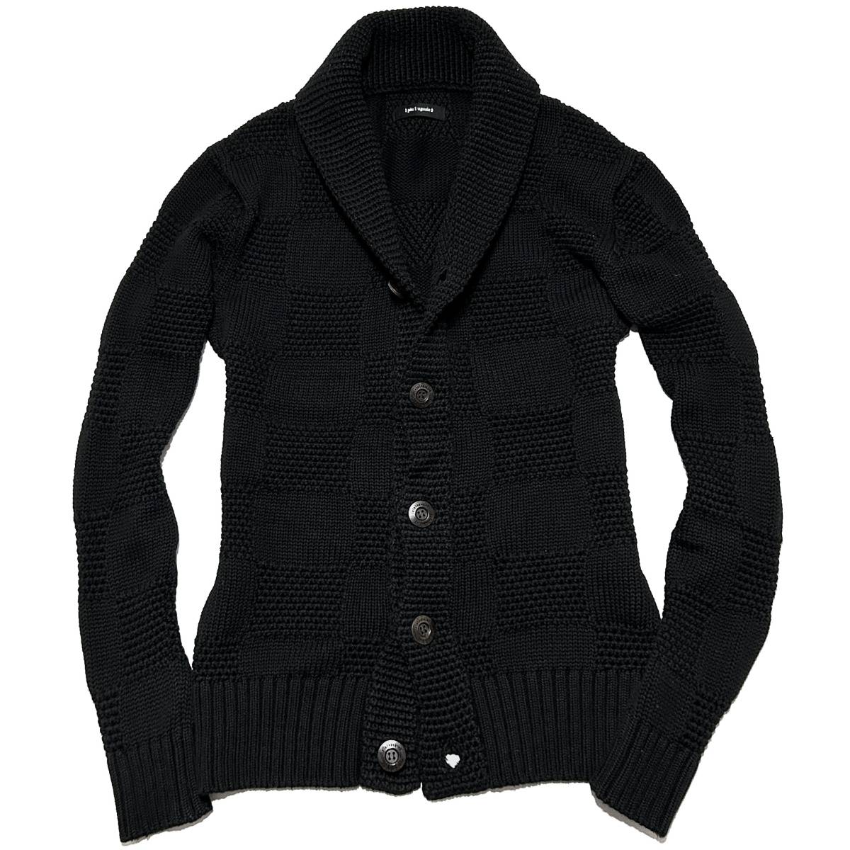 定価6.8万 1piu1uguale3 PANEL WOOL COTTON SHAWL COLLAR CARDIGAN Ⅴサイズ 黒 パネルショールカーディガン wjk akm ジュンハシモト_画像1