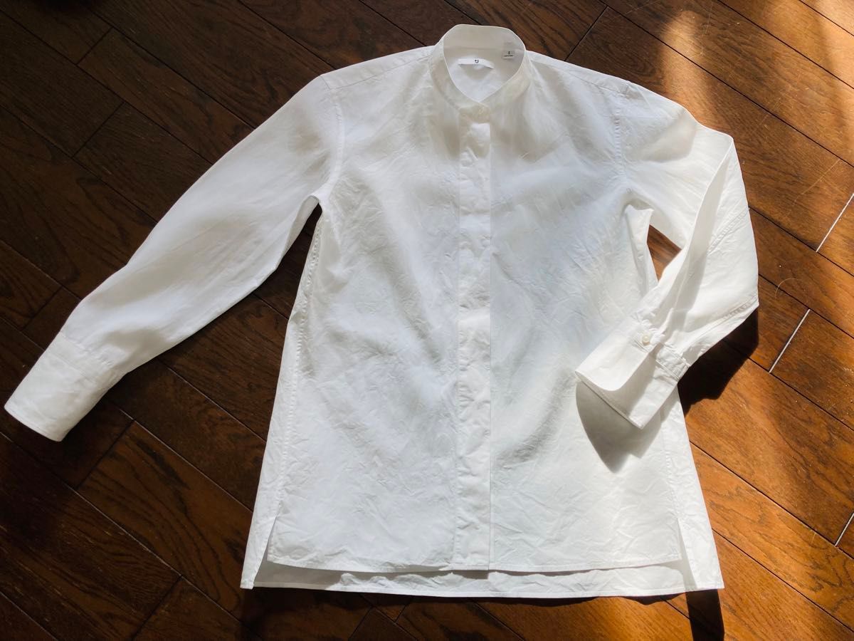ユニクロ　UNIQLO +J スーピマコットンスタンドカラーシャツ　ジルサンダー　白　S 綿100%   貝ボタン
