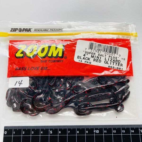 710210 ZOOM/ZBC 4インチ ミニ リザード １４本 ZOOM BAIT COMPANY ズーム MINI LIZARD ブラック レッド グリッター_画像1