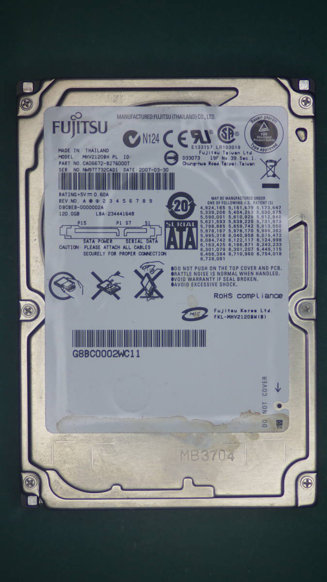 FUJITSU 2.5インチHDD SATA MHV2120BH PL 120GB 動作確認済(120003)_画像1