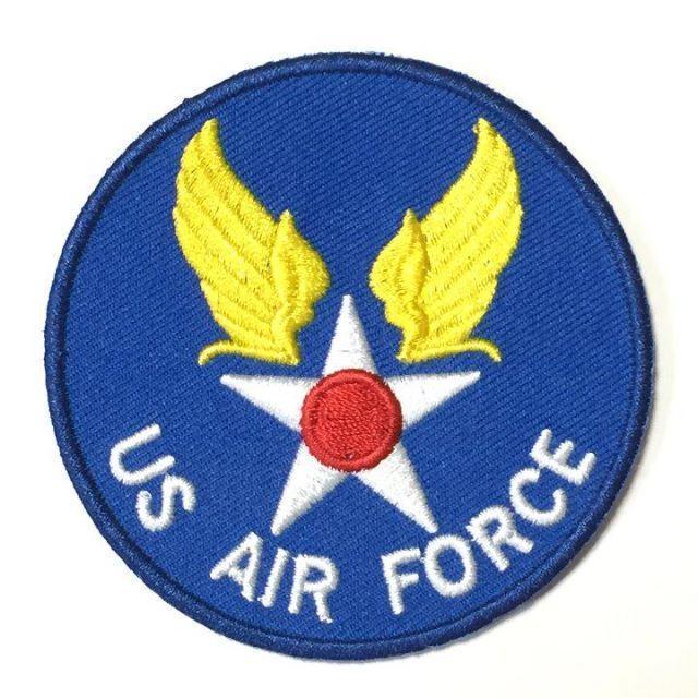 015　USAF U.S. AIR FORCE アイロン ワッペン 丸形　刺繍 パッチ リペア　アメリカ空軍　トランプ_画像1