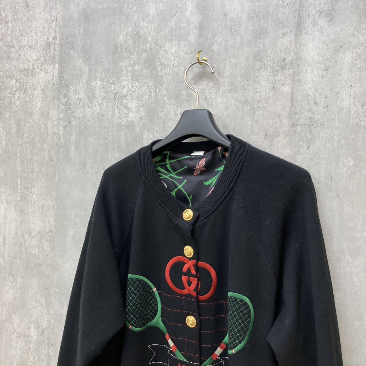 GUCCI テニス ロゴ刺繍 スウェットカーディガン XS ブラック ワンピース グッチ_画像3