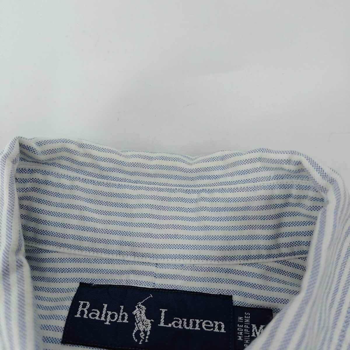 【中古】ポロラルフローレン 長袖 ストライプ シャツ 鹿の子 POLO RALPH LAUREN M メンズ トップス CLASSIC FIT_画像9